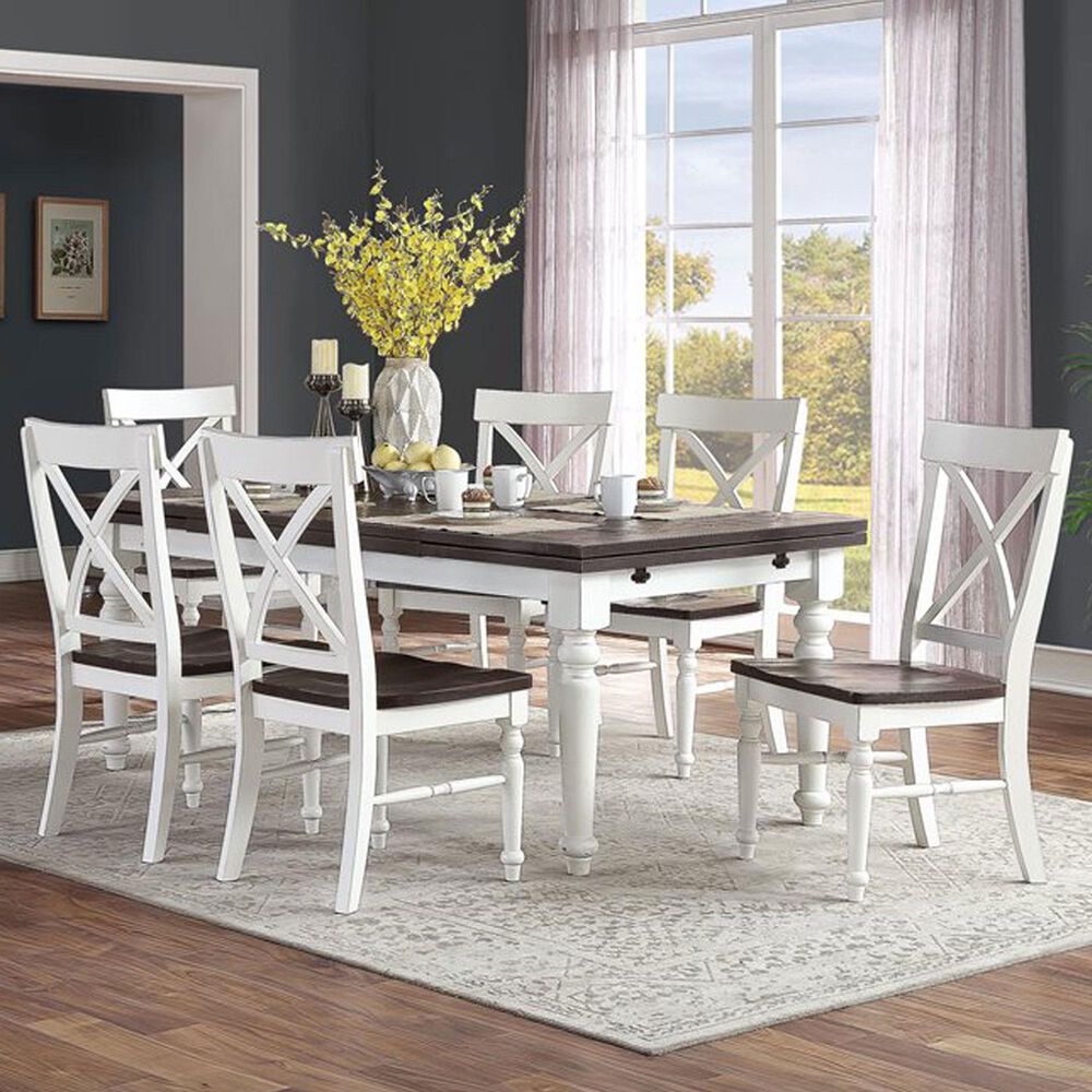 Golden Wave Furniture Mountain Retreat 7-Piece Rectangular Dining Set in Dark Mocha and Antique White, , large
