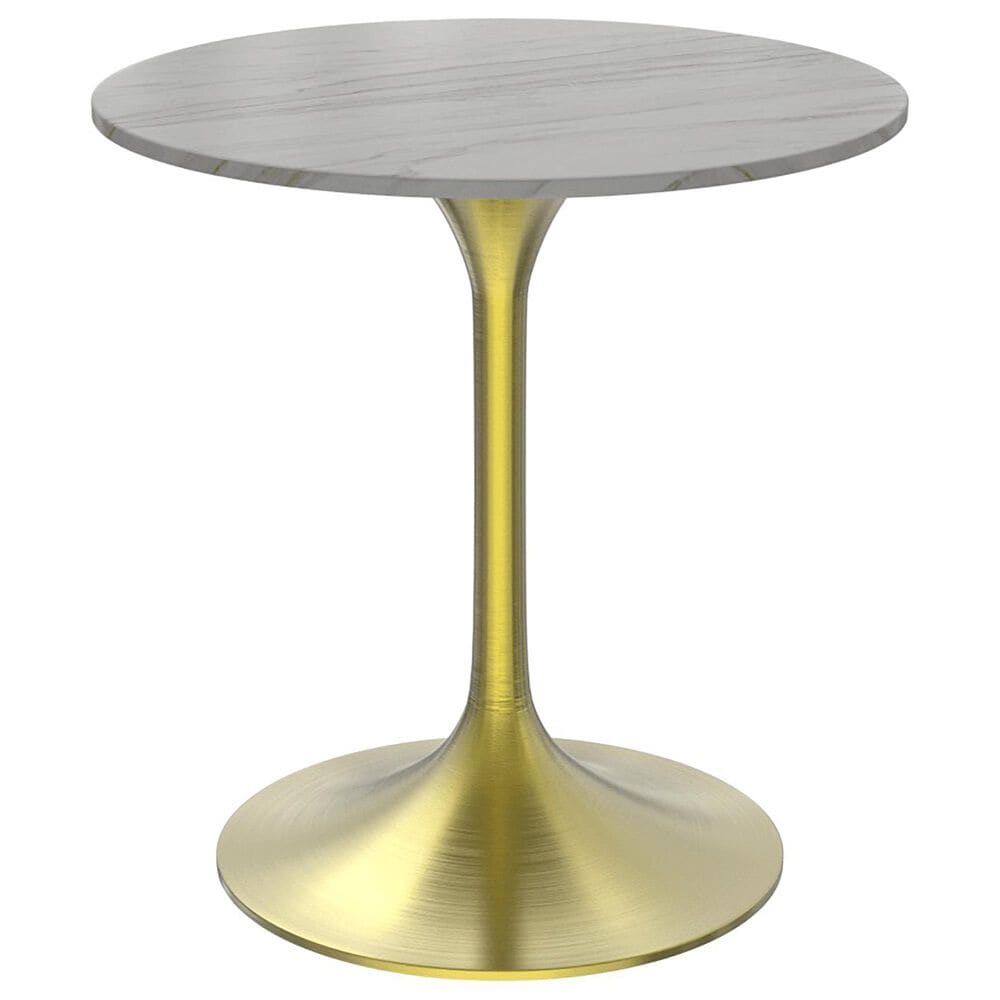 Leisuremod LeisureMod Verve Collection 27 Round Dining Table, Brushed Gold Base with Sintered Stone White Top, , large