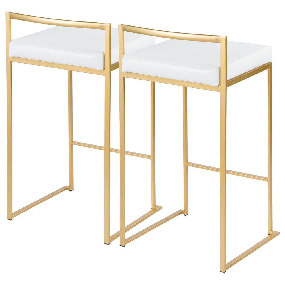 Lumisource Fuji High Back Counter Stool with White Faux Leather Cushion in Gold &#40;Set of 2&#41;, , large