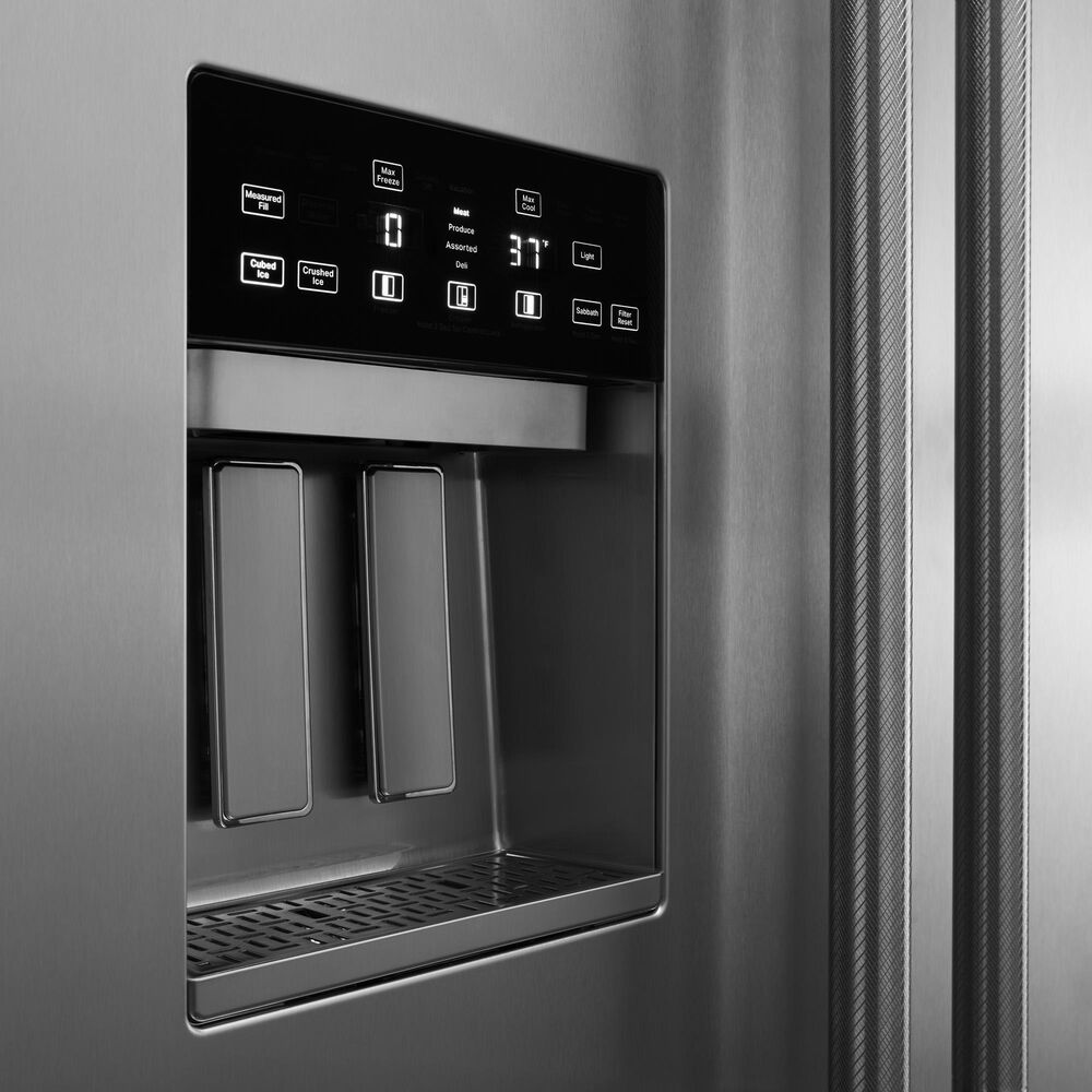 JennAir Rise 25.5 Cu. Ft. Built-In Side-By-Side Refrigerator with External Ice and Water Dispenser in Stainless Steel and Obsidian Black, , large