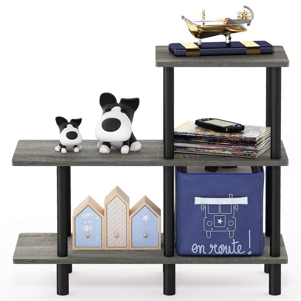 HOMLUX Turn-N-Tube 3-Tier Cube Ladder Display Rack in French Oak and Black, , large