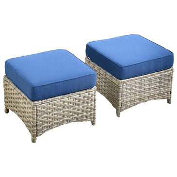 HOMLUX 2-Piece Outdoor Wicker Ottoman Set with Cushion in Navy Blue, , large