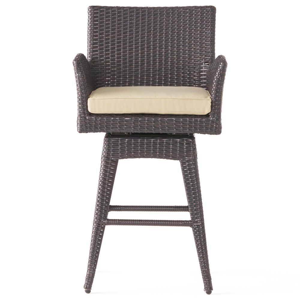 Hearth and Haven Modern Outdoor Swivel Bar Stool in Brown, , large