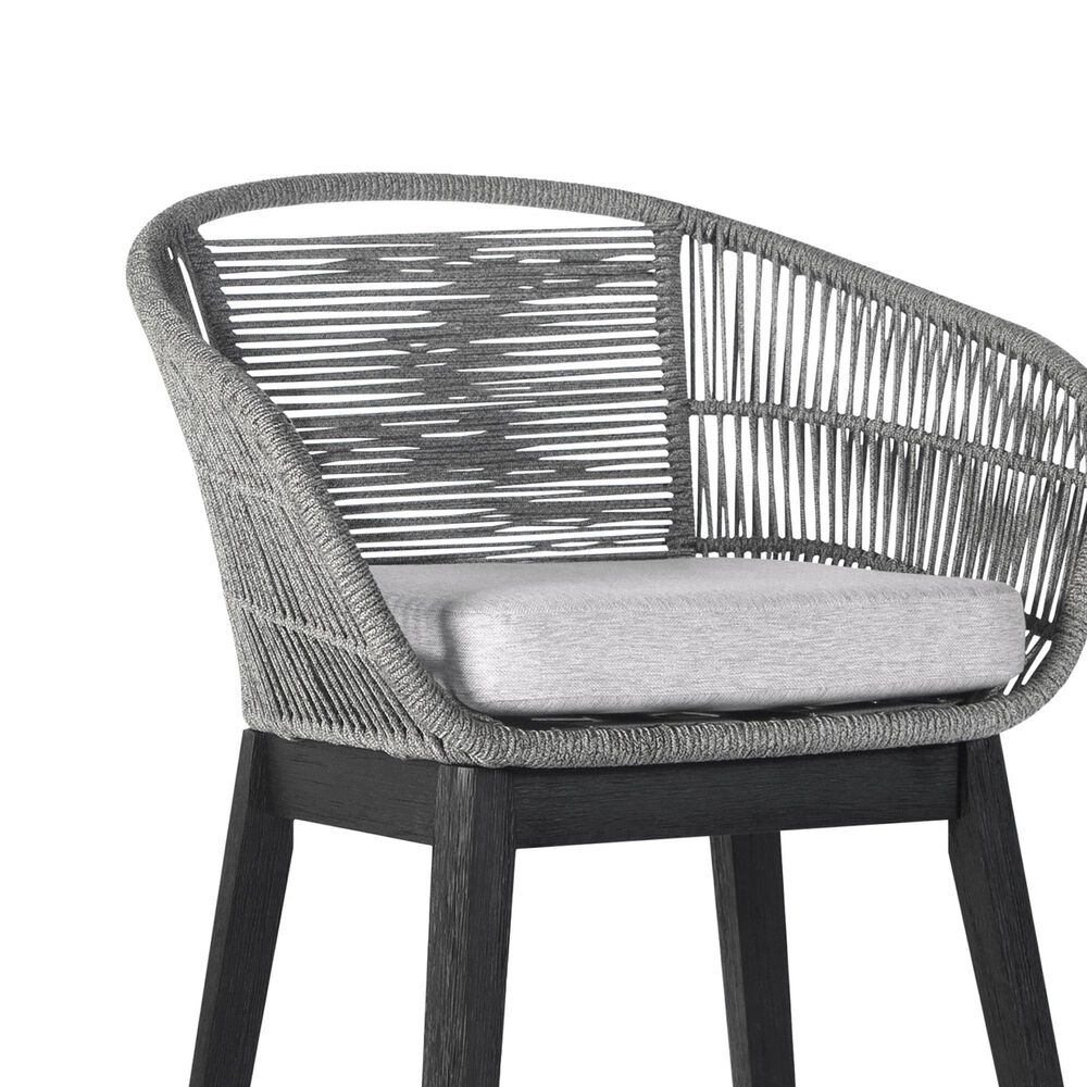 Armen Living Tutti Frutti Patio Counter Height Bar Stool with Light Gray Cushion in Black, , large