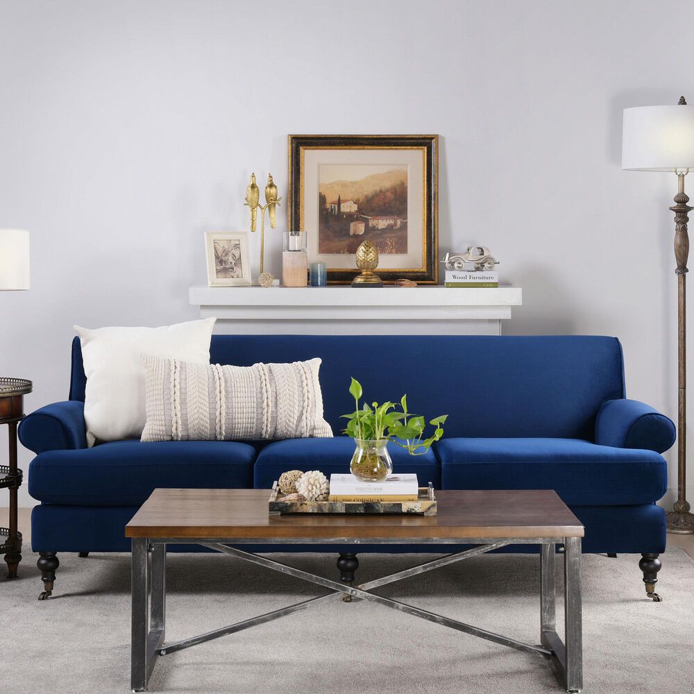 Jennifer Taylor Home Alana Lawson Stationary Sofa in Navy Blue Velvet, , large