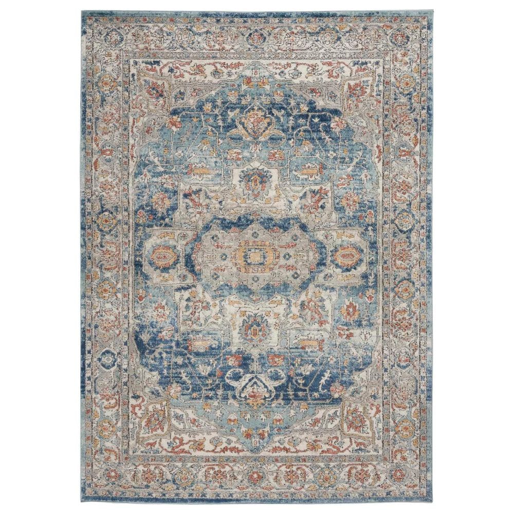 Nourison Quarry QUA11 5"3" x 7"3" Ivory and Blue Area Rug, , large