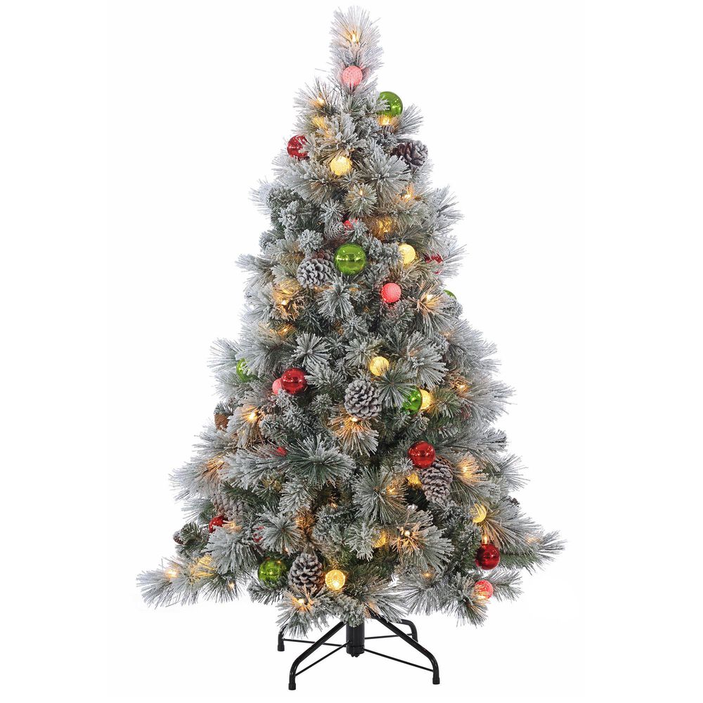 The Gerson Company 4.5" Pre-Lit Pine Artificial Christmas Tree with White LED Lights in Green, , large