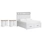 Ashley Ashbryn King Storage Bed and Two Nightstands in White and Oak, , large