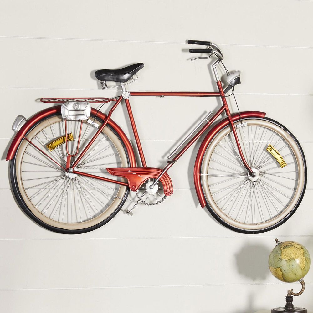 Maple and Jade 24&quot; x 39&quot; Bike Home Wall Decor with Seat and Handles in Silver, Black and Red, , large