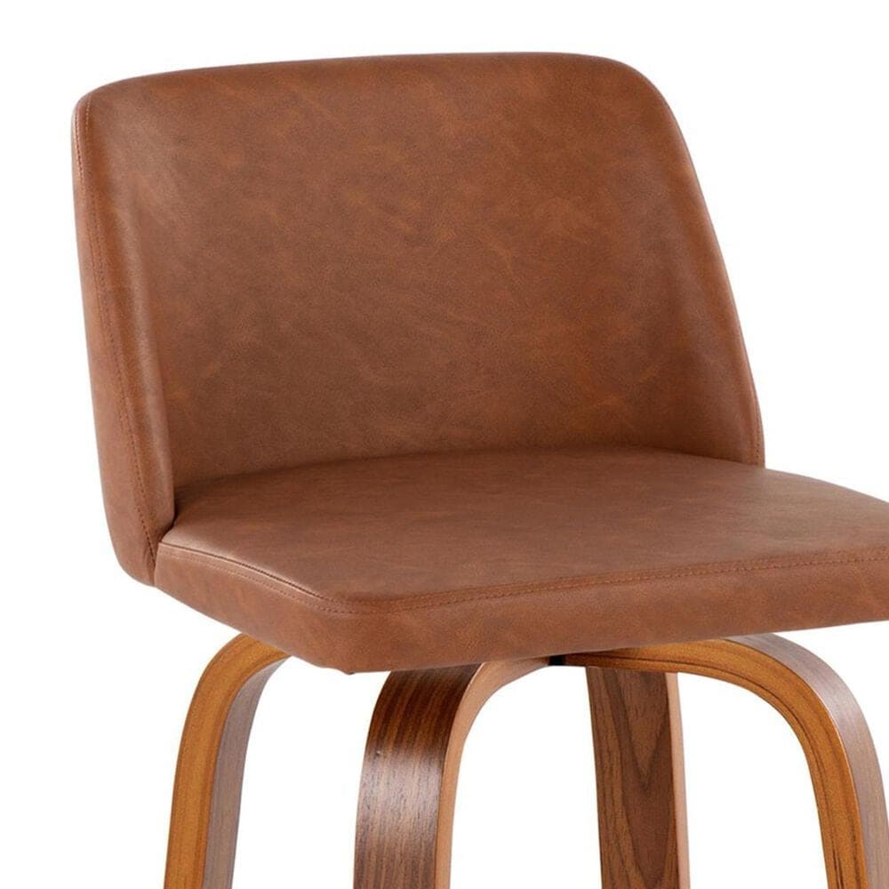 LumiSource Toriano Swivel Bar Stool with Camel Faux Leather Upholstery in Walnut and Chrome (Set of 2), , large