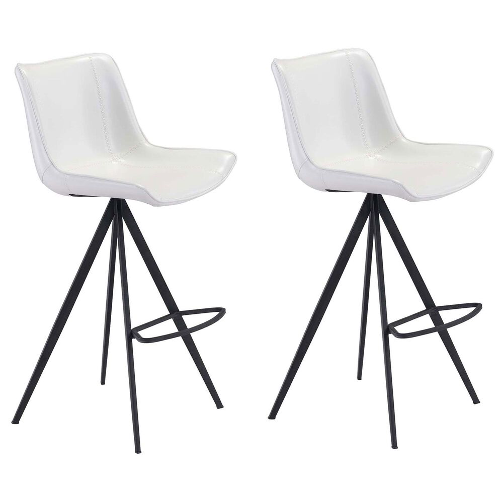 Zuo Modern Aki Bar Stool in White and Black (Set of 2), , large
