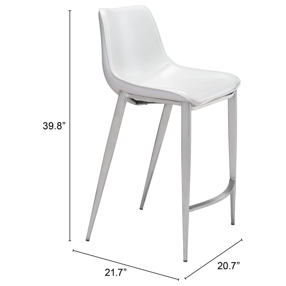 Zuo Modern Magnus Counter Chair in White/Silver &#40;Set of 2&#41;, , large