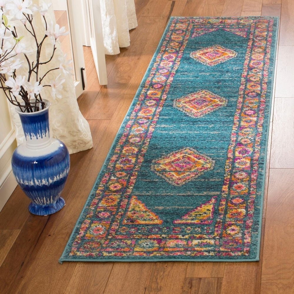 Safavieh Madison MAD133A 2&#39;3&quot; x 8&#39; Light Blue and Orange Runner, , large