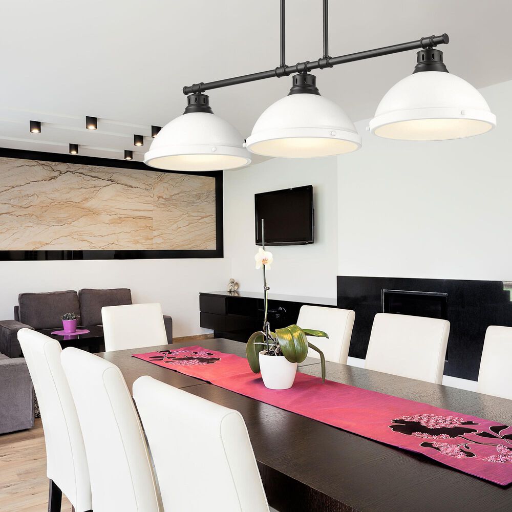 Golden Lighting Duncan 3-Light Pendant with Matte White Shade in Matte Black, , large