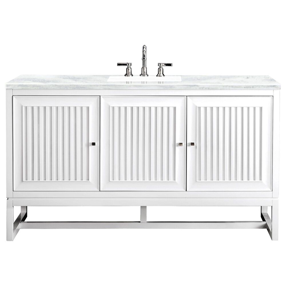James Martin Vanities Athens 60" Single Bathroom Vanity in Glossy White with 3 cm Arctic Fall Solid Surface Top and Rectangular Sink, , large