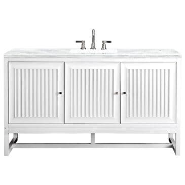 James Martin Vanities Athens 60" Single Bathroom Vanity in Glossy White with 3 cm Arctic Fall Solid Surface Top and Rectangular Sink, , large