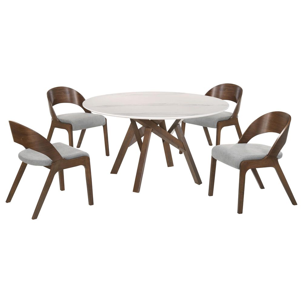 Blue River Venus and Polly 5-Piece Dining Set with Gray Cushion in Walnut and White, , large