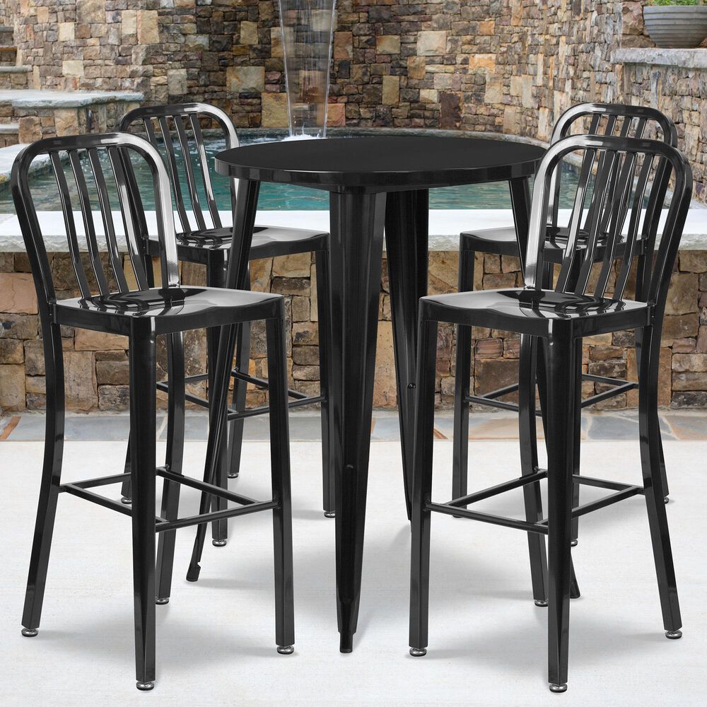 Flash Furniture 5-Piece Metal Bar Table Set in Black, , large
