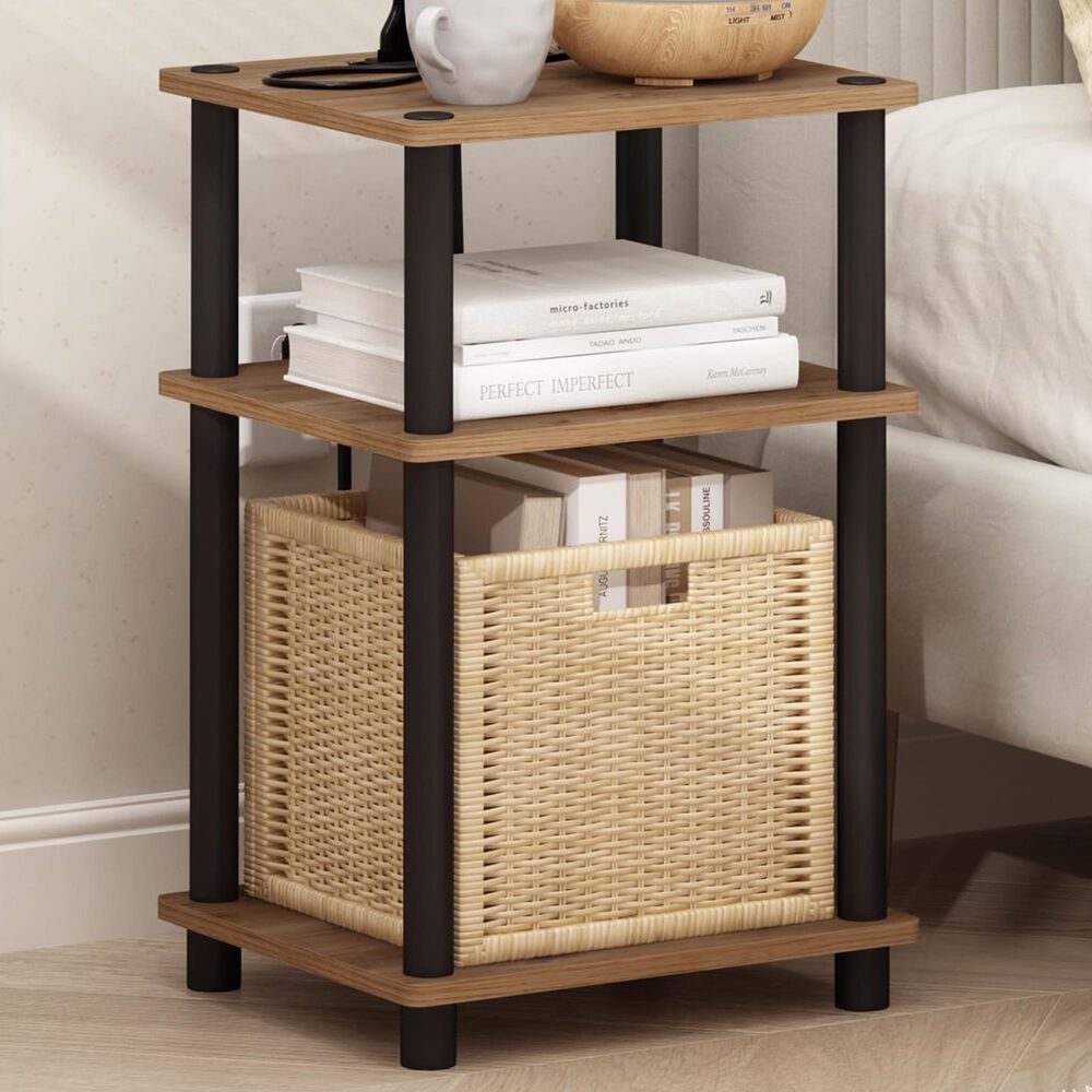 HOMLUX 3-Tier Just Turn-N-Tube End Table with 2 USB ports in Flagstaff Oak and Black, , large