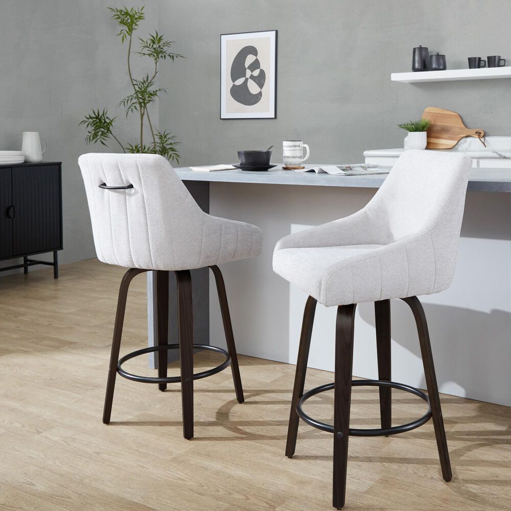 LumiSource Hannah Swivel Counter Stool with Grey Fabric Upholstery in Walnut and Black (Set of 2), , large