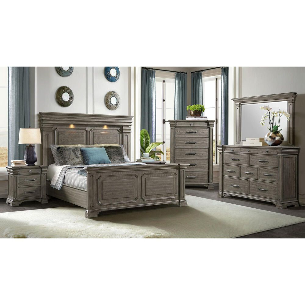 Mayberry Hill Kings Court 4 Piece King Panel Bedroom Set in Grey, , large