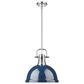 Golden Lighting Duncan 1-Light Pendant with Rod and Matte Navy Shade in Chrome, , large