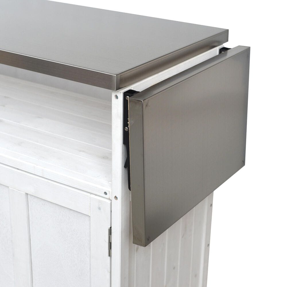 Hearth and Haven Outdoor Kitchen Island Cart with Adjustable Shelves and Stainless Steel Top in White, , large