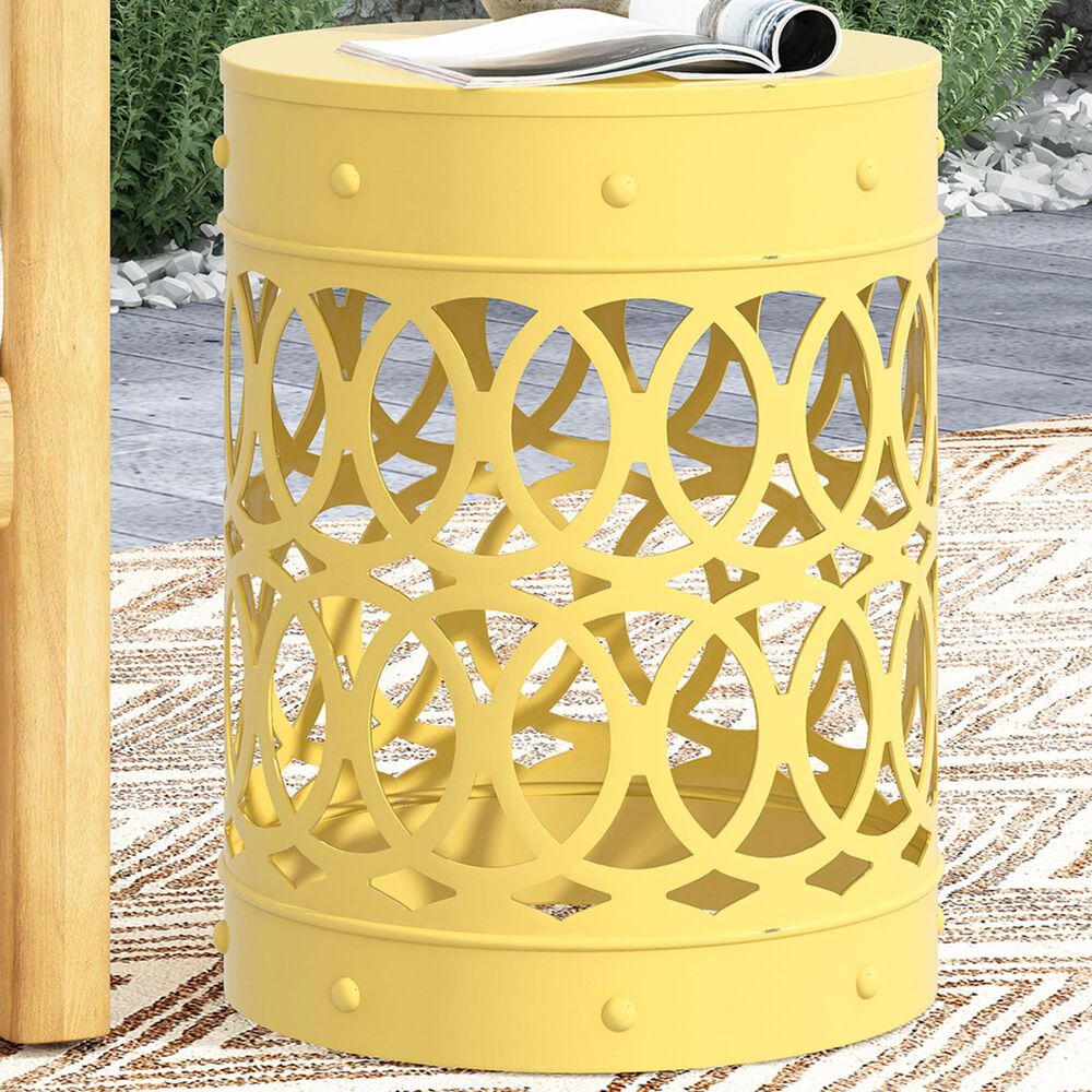 Hearth and Haven Outdoor Side Table with Overlapping Circle Design in Yellow, , large