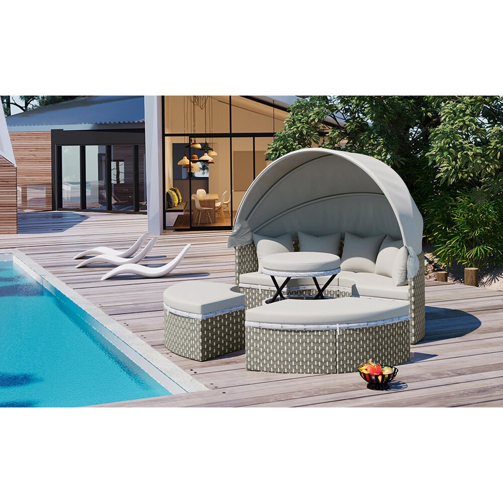 HOMLUX Patio Furniture Round Outdoor Sectional Sofa Set in Grey, , large