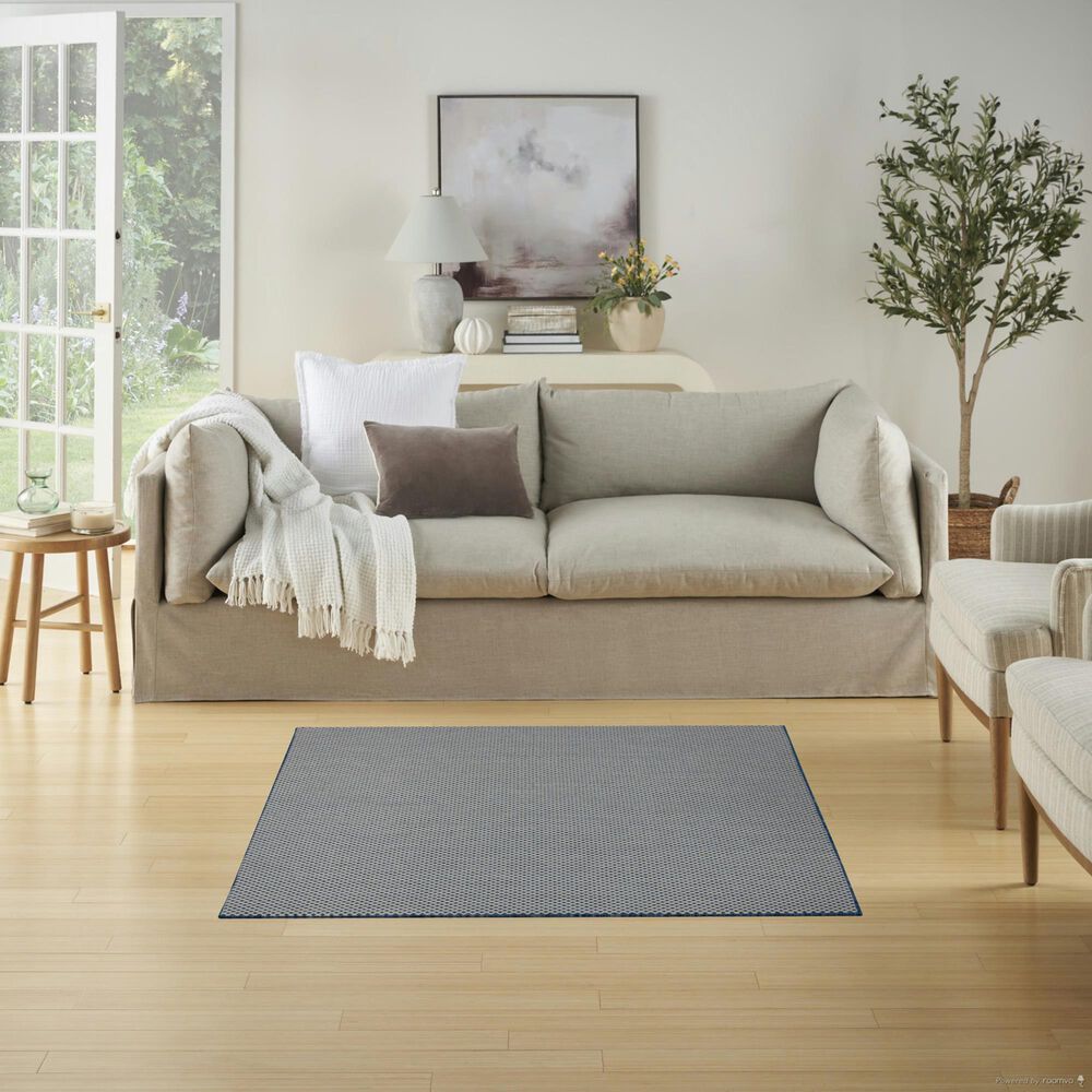 Nourison Courtyard Ivory and Blue 4&#39; Square Indoor/Outdoor Area Rug, , large