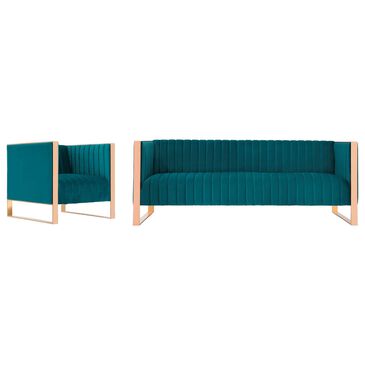 Dayton Trillium 2-Piece Sofa and Armchair Set in Teal Velvet, , large