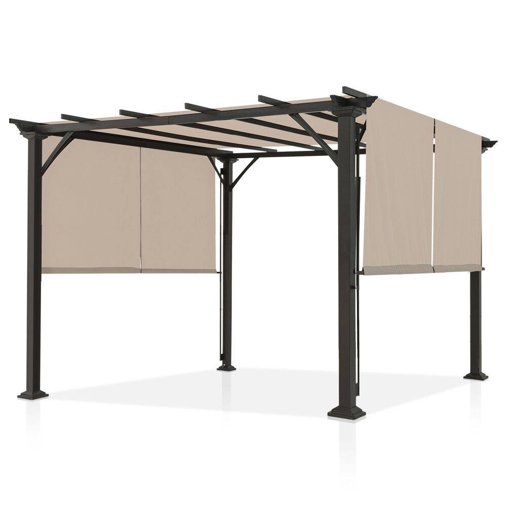 Sunwell Garden 10' x 10' Outdoor Metal Pergola with Canopy Shades in Beige, , large