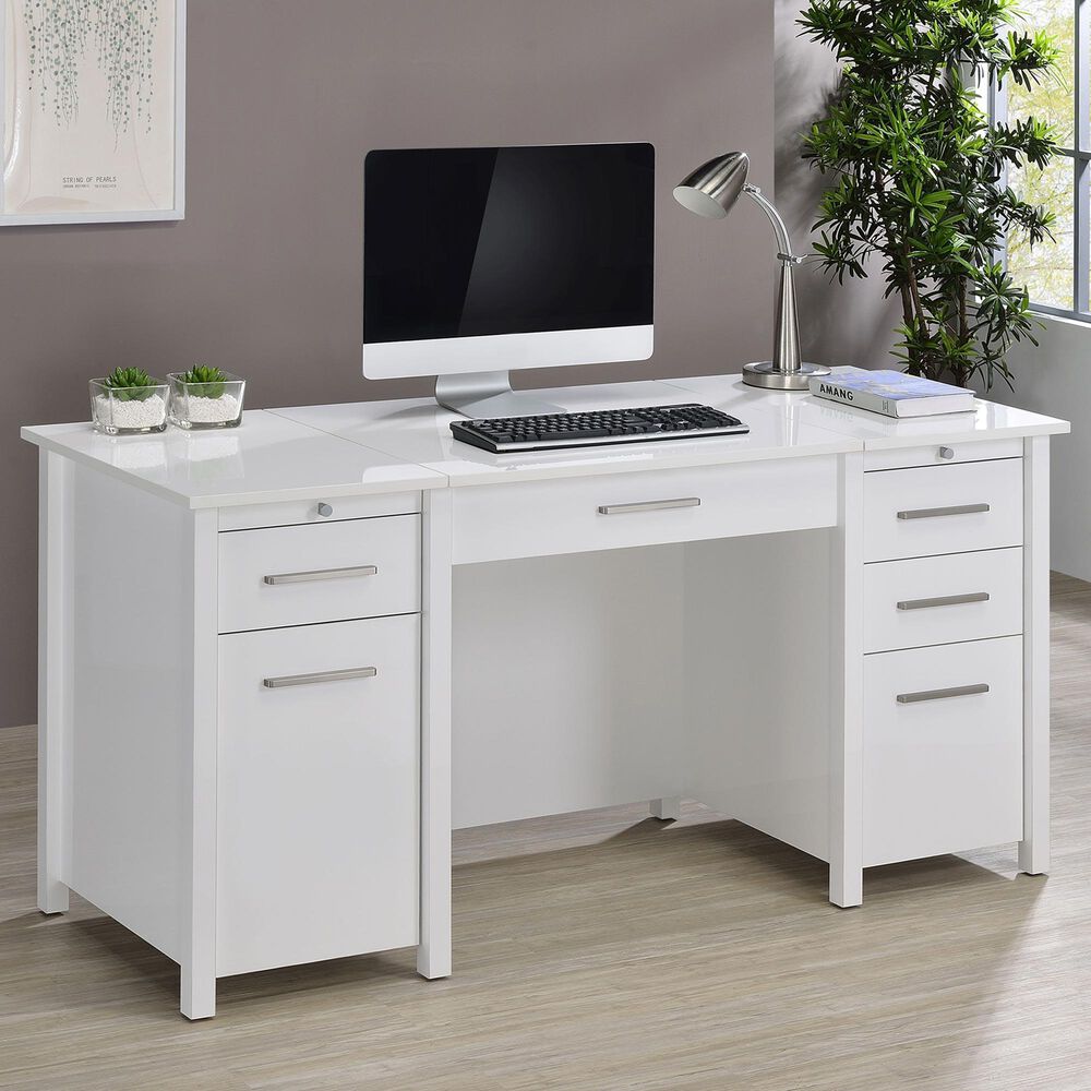 Coaster Dylan Lift Top Office Desk in White High Gloss, , large