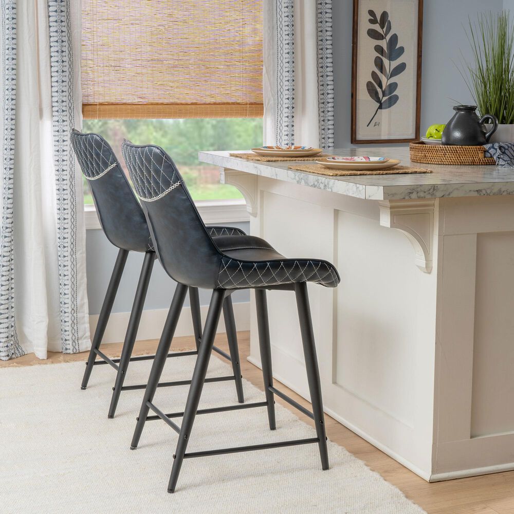 Linon Home Decor Elder 24" Counter Stool with Navy Cushion in Black, , large