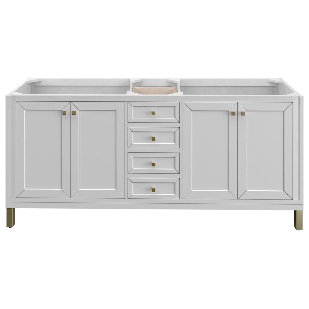 James Martin Vanities Chicago 72&quot; Double Bathroom Vanity in Glossy White with 3 cm White Zeus Quartz Top and Rectangular Sinks, , large