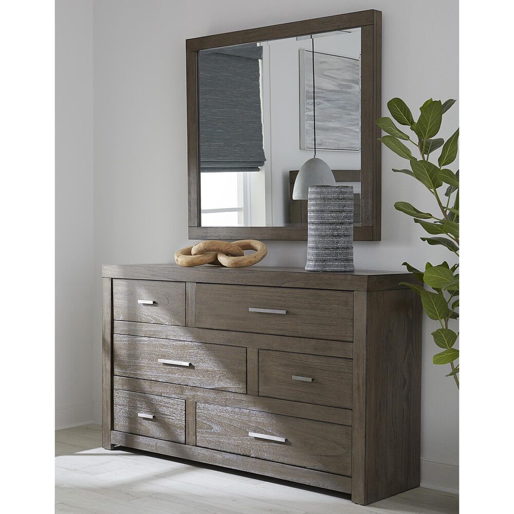 Riva Ridge Modern Loft 6 Drawer Dresser and Mirror in Greystone, , large