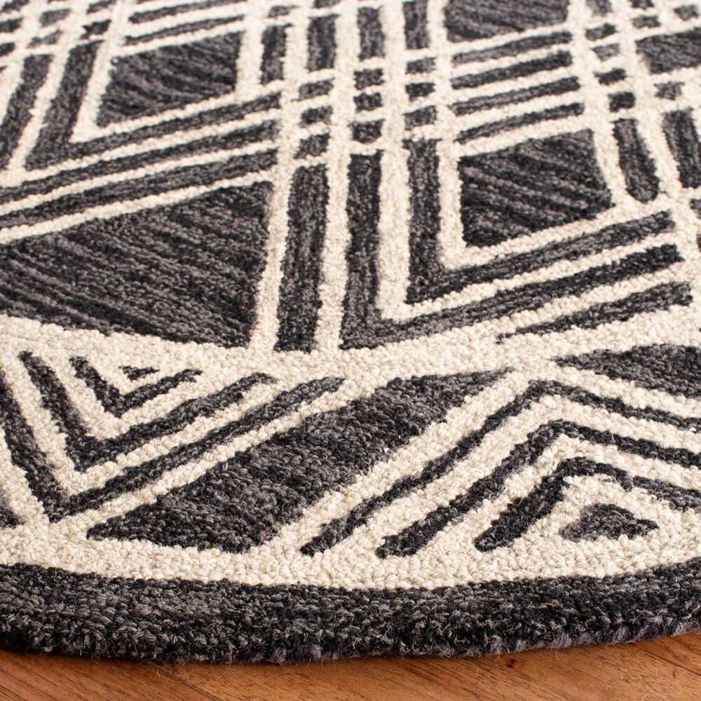 Safavieh Micro-Loop MLP155H 5&#39; Round Charcoal and Ivory Area Rug, , large