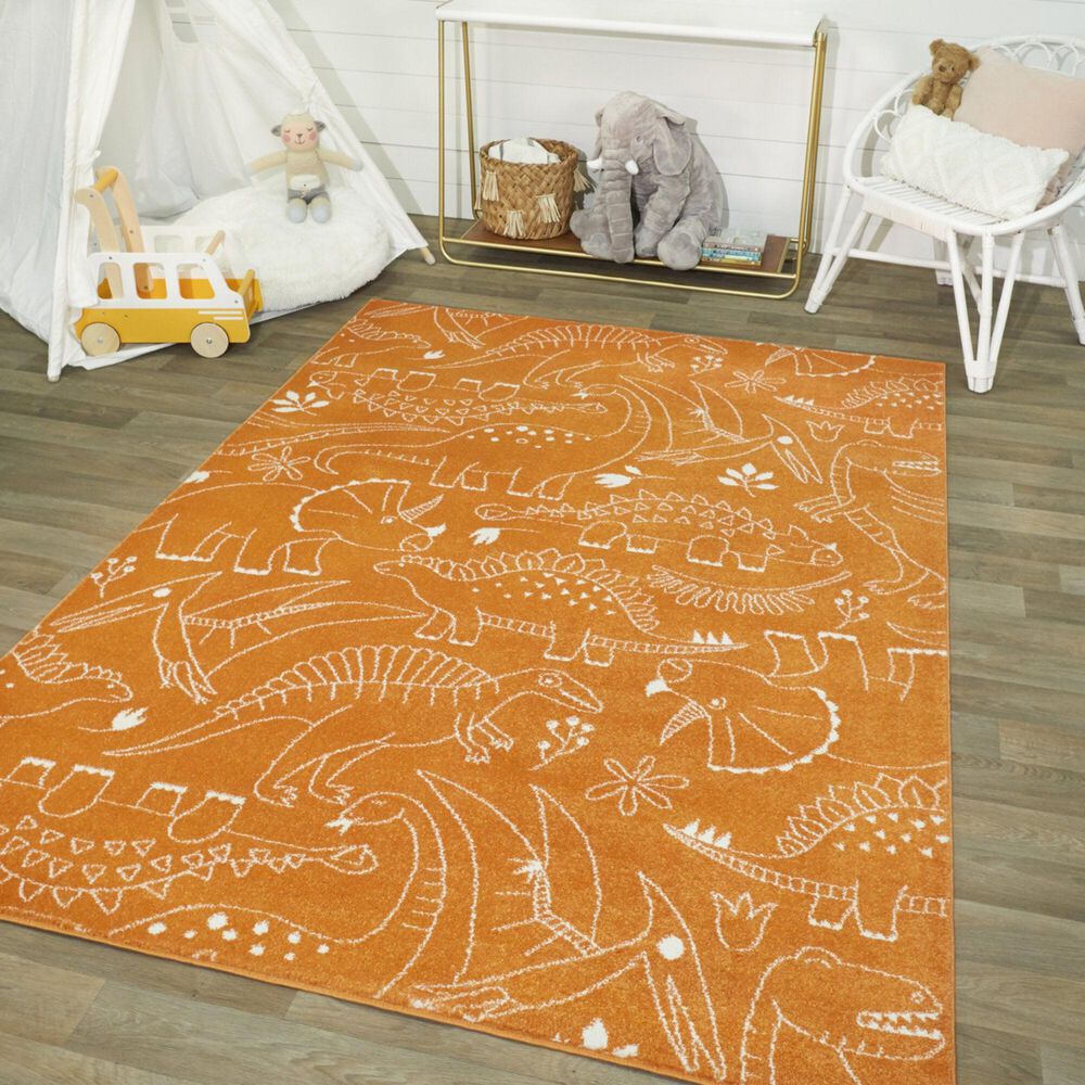 Balta Rugs Parker Dinosaur 3&#39;11&quot; x 5&#39;7&quot; Orange Kids Area Rug, , large