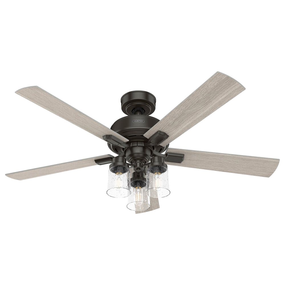 Hunter Hartland 52" Clear Seeded Ceiling Fan with LED Lights in Noble Bronze, , large
