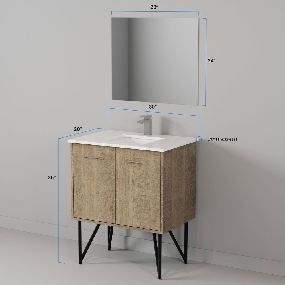 Lexora Home Lancy 30&quot; Single Bathroom Vanity in Rustic Acacia with 2 cm White Quartz Top and Rectangular Sink, , large