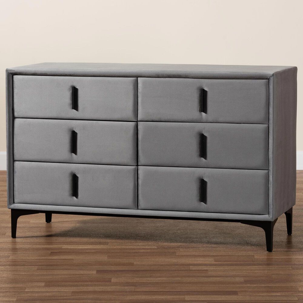 Baxton Studio Etienne 6-Drawer Dresser with Slate Grey Upholstered in Black, , large