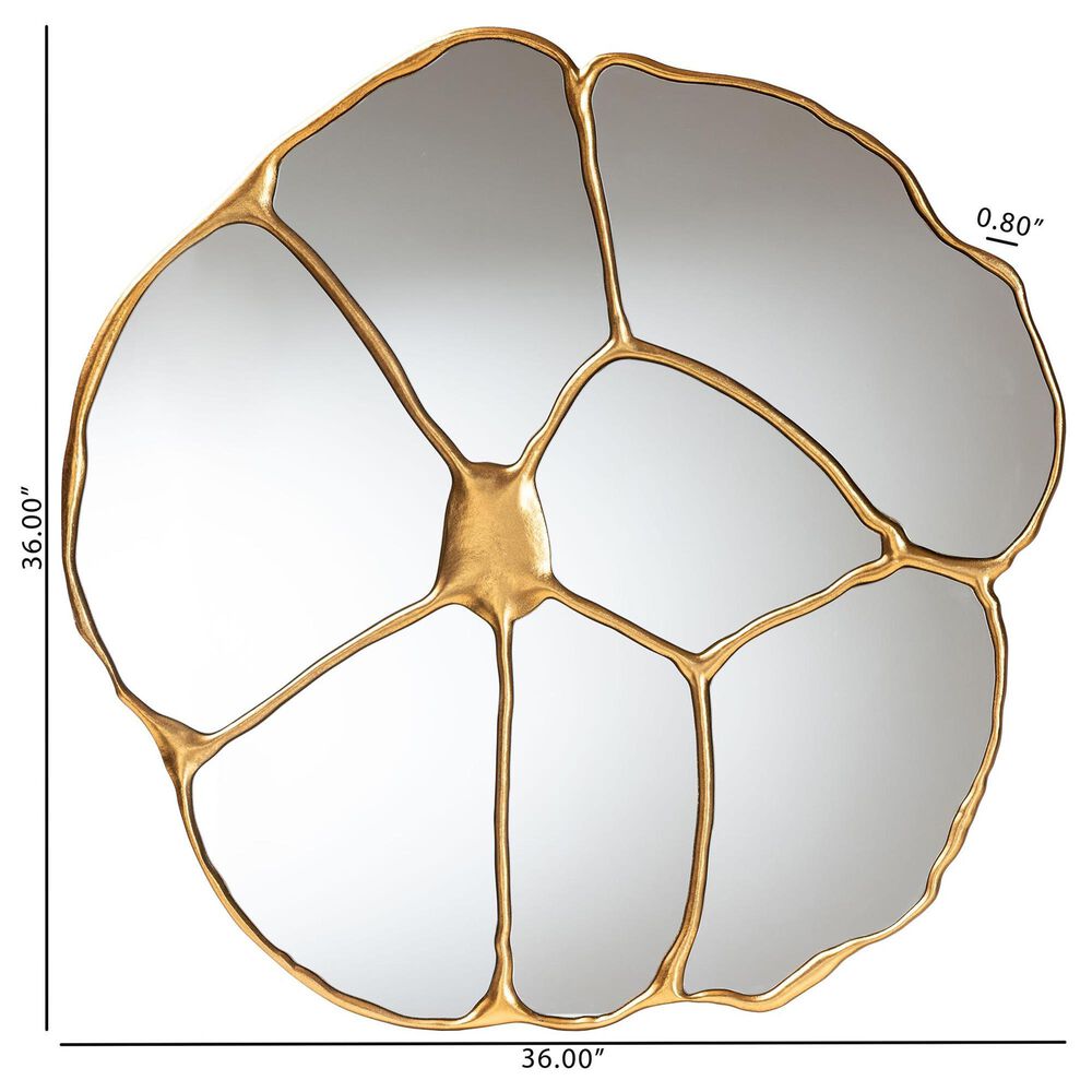 Baxton Studio Novia Flower Accent Wall Mirror in Antique Gold Leaf, , large