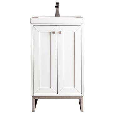 James Martin Chianti 20" Single Bathroom Vanity in Glossy White and Brushed Nickel with 3.5 cm White Glossy Resin Top and Rectangular Sink, , large