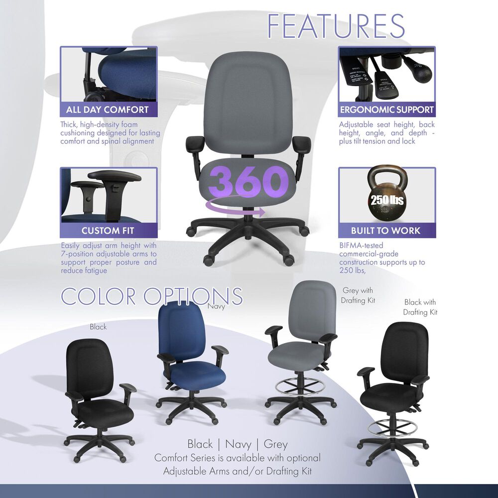 Regency Global Sourcing Comfort Series Multifunctional Swivel Computer Task Chair in Grey, , large