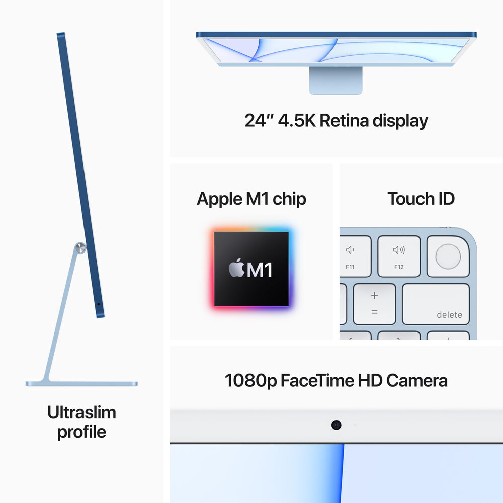Apple 24&quot; iMac All-in-One Desktop | Apple M1 - 8GB RAM - Apple M1 8-Core - 256GB SSD in Blue, , large