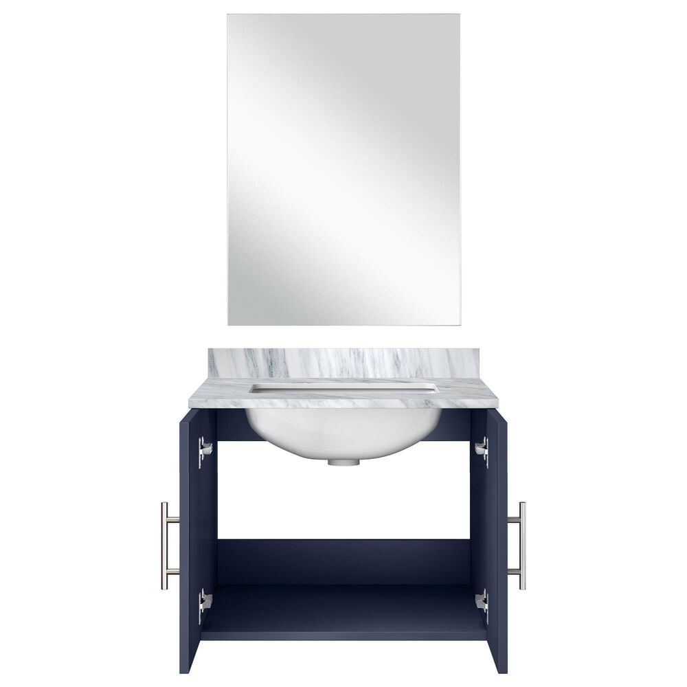 Lexora Home Geneva 24&quot; Single Bathroom Vanity in Glossy White with 2 cm White Carrara Marble Top, Rectangular Sink and 18&quot; Mirror, , large