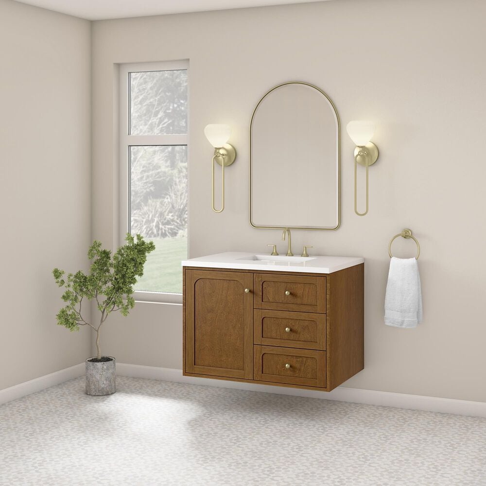James Martin Laurent 36" Single Bathroom Vanity in Honey Oak with 3 cm Victorian Silver Silestone Top and Rectangular Sink, , large