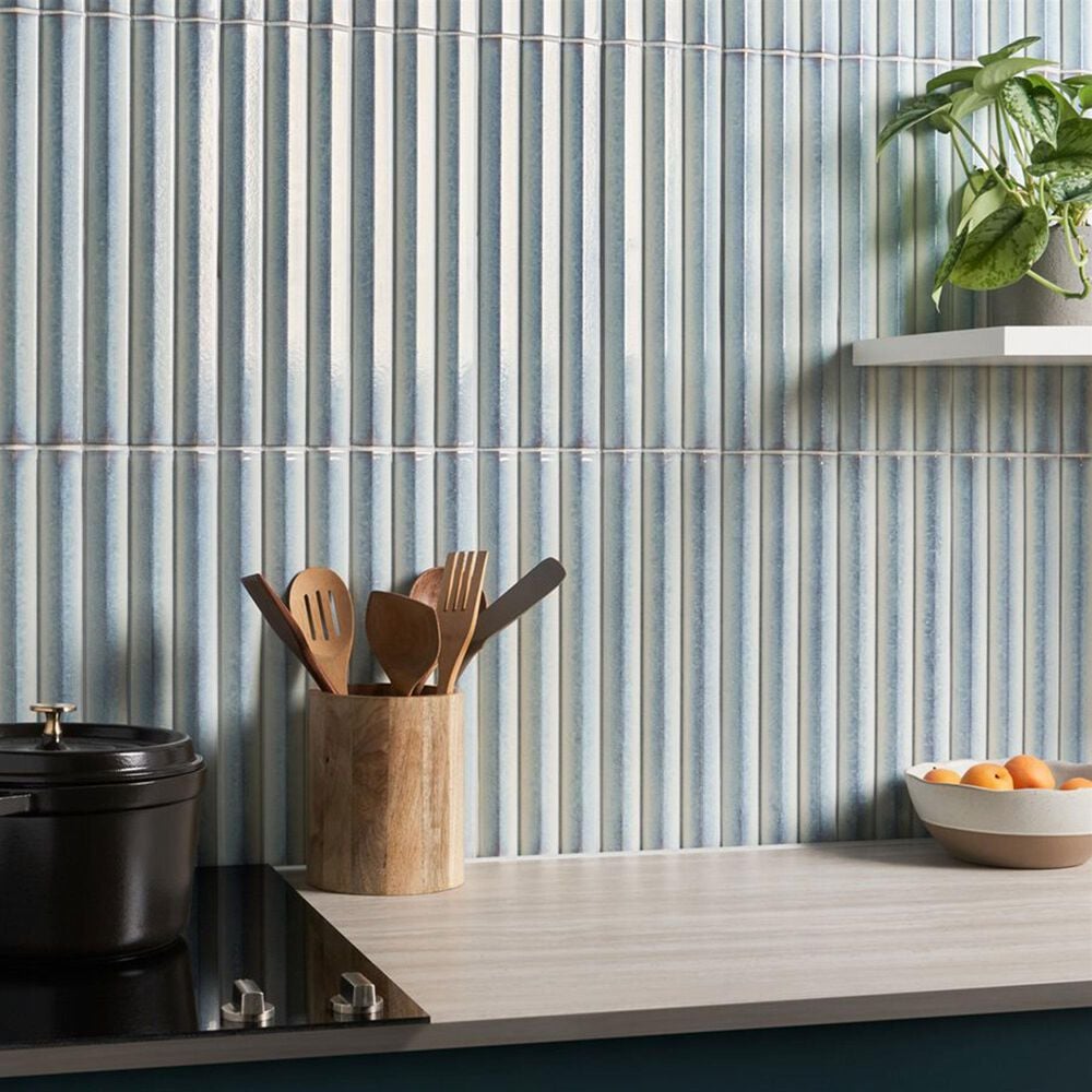 Soho Studio Accordion Iris White 5" x 16" Porcelain Tile, , large