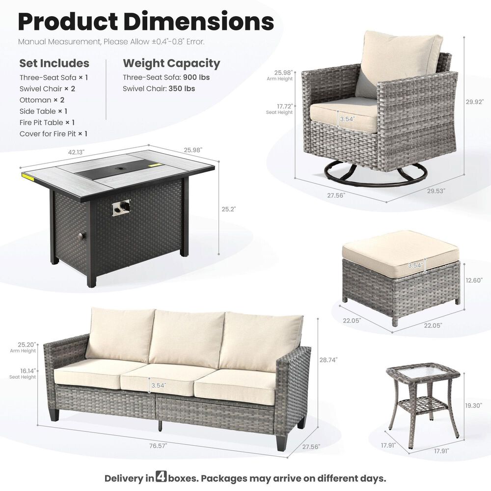 HOMLUX 7 Piece Outdoor Patio Set in Beige, , large