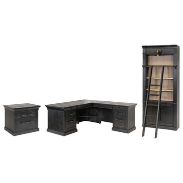 Wycliff Bay Willow Lane 5-Piece L-Shaped Desk with Bookcase, Ladder and Lateral File Cabinet Set in Ebony Black, , large
